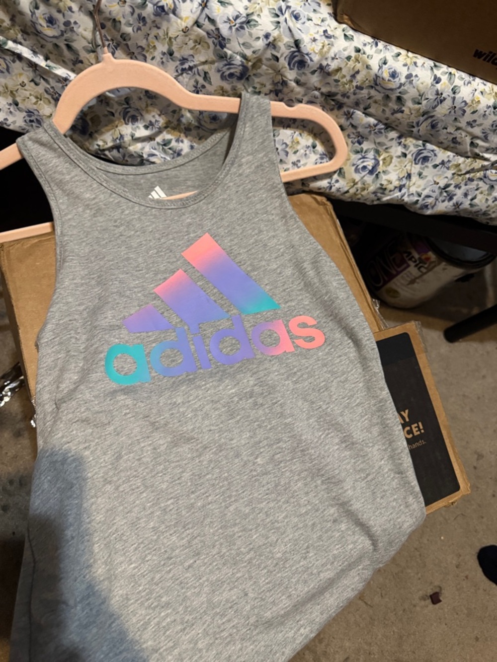 adidas Grey Tank with Pastel Gradient Logo